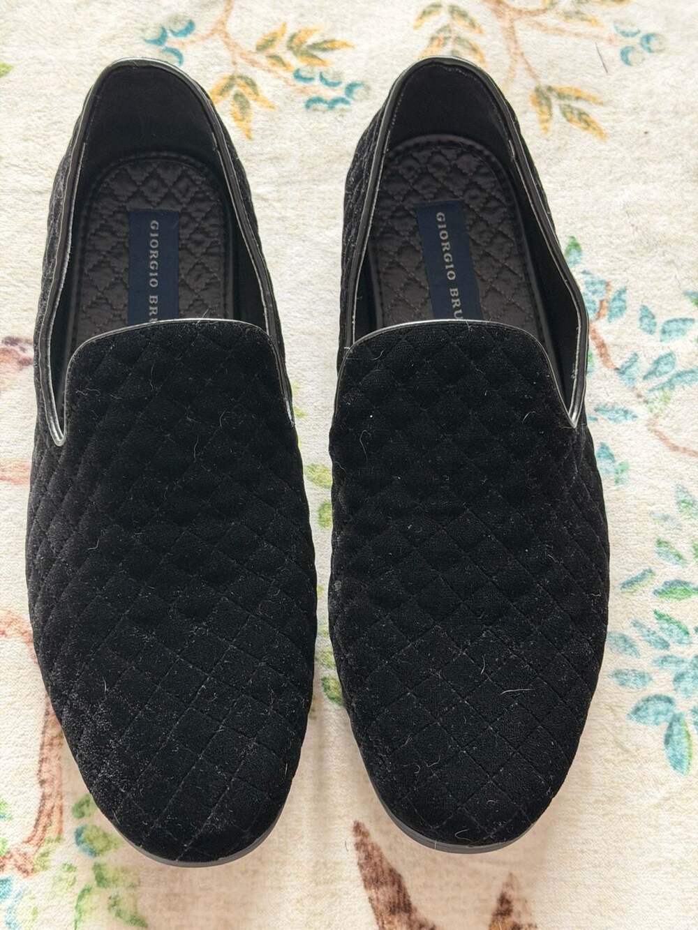 Giorgio Brutini Quilted Loafers Size 10M Black Velvet Smoking Slippers